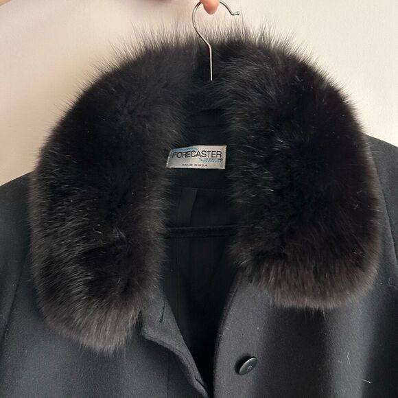 Amazing Vintage 1970s Inky Black Wool & Fox Deadstock Fully Lined Winter Swing C - Picture 2 of 5